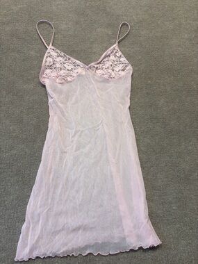 Sheer Pink Lace Camisole Slip Dress Y2K Mesh Lingerie Mini Dress